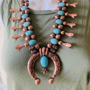 Boho Copper Squash Blossom Necklace Set